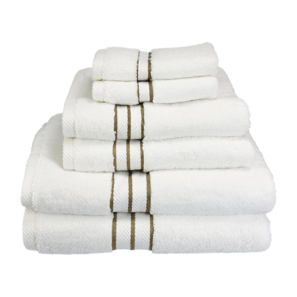 Superior 900GSM-H 6PC SET LA 900 Gsm Egyptian Cotton Towel Set - White With Latte Border; 6 Pieces 900GSM(H) 6PC SET LA - main